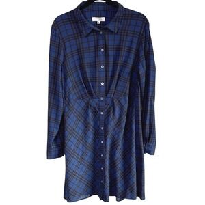 Thakoon Blue and Dark Brown Plaid Midi Dress Size 14 Office Chic